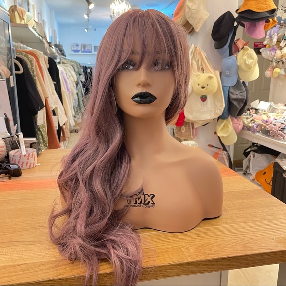 - Human hair blend light purple body wavy wig main image 6